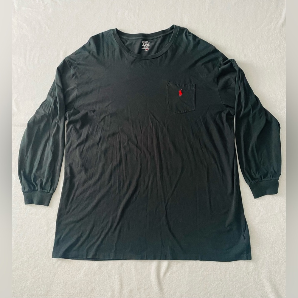 SOLD - Polo Ralph Lauren Men T Shirt 3XLT Black Long Sleeves Pocket Preppy